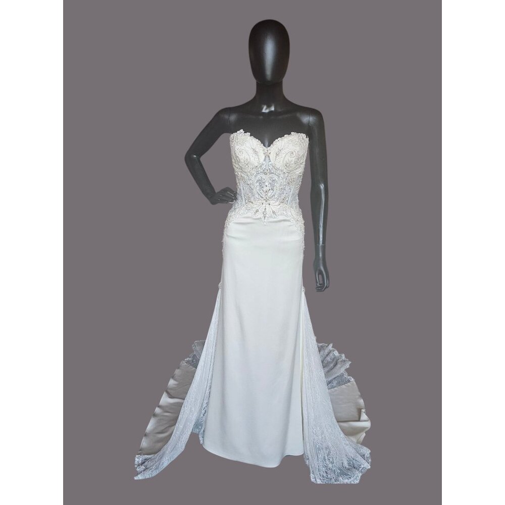 Ivory Charmeuse Lace Accent Wedding Gown - Beloved